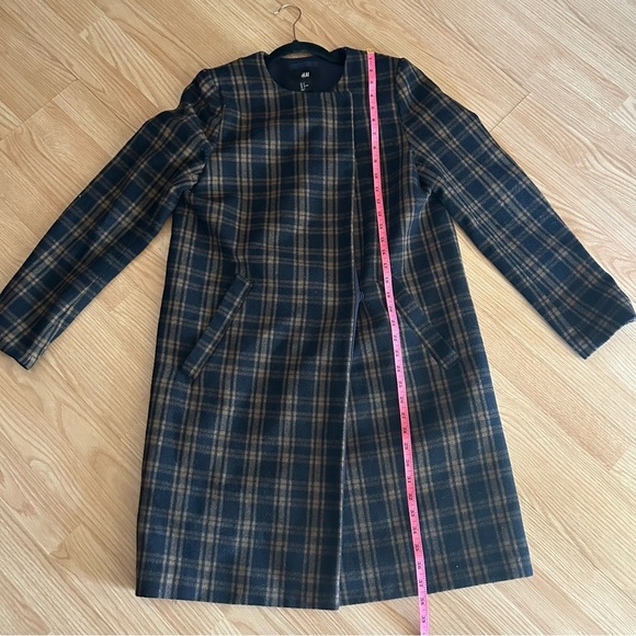 H&M Dark Brown Navy Plaid Wool Blend Coat Women’s 8 - Picture 6 of 10